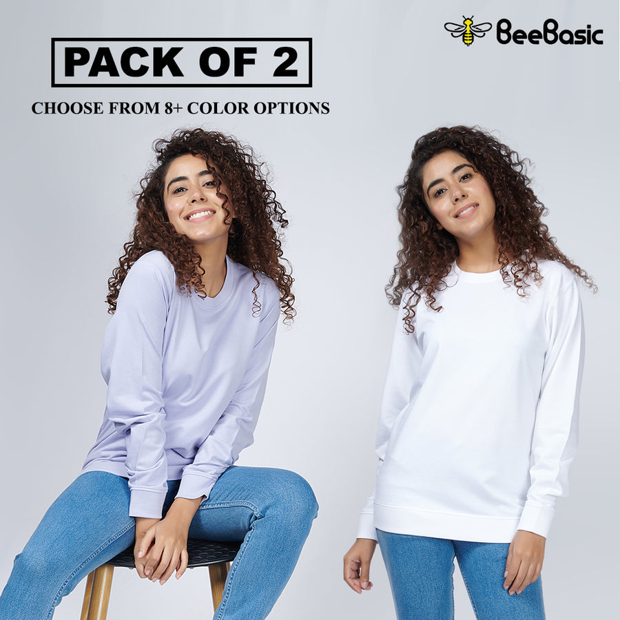 Combo of 2 - Crew Neck Sweatshirts for Women (Choose Colors)