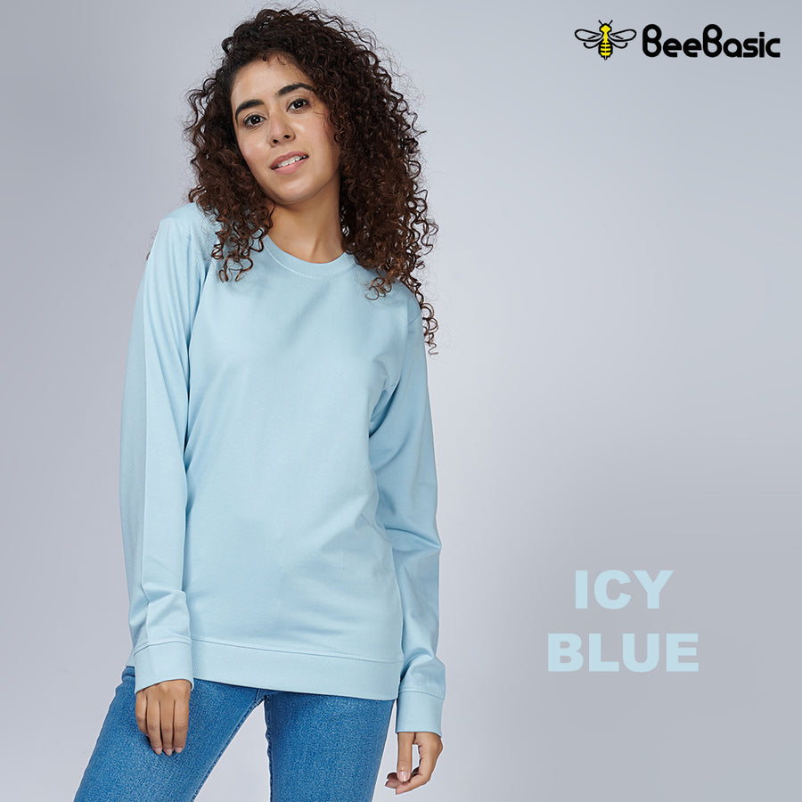 Icy Blue Crew Neck Sweatshirt for Women