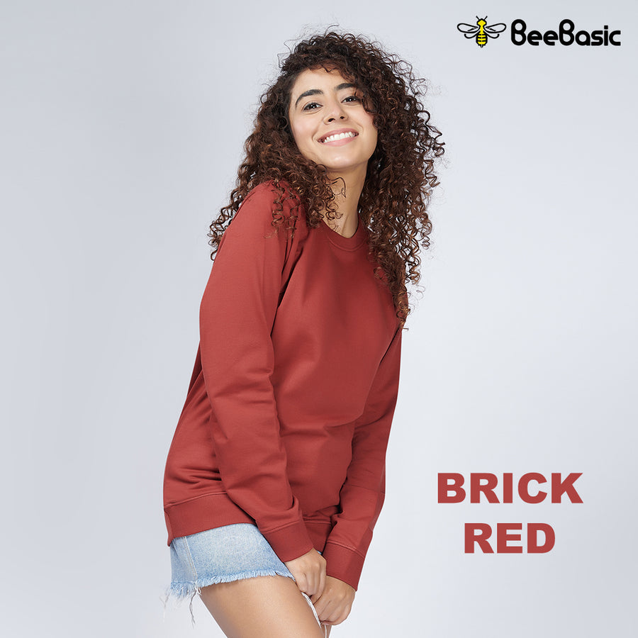Brick Red Crew Neck Sweatshirt for Women
